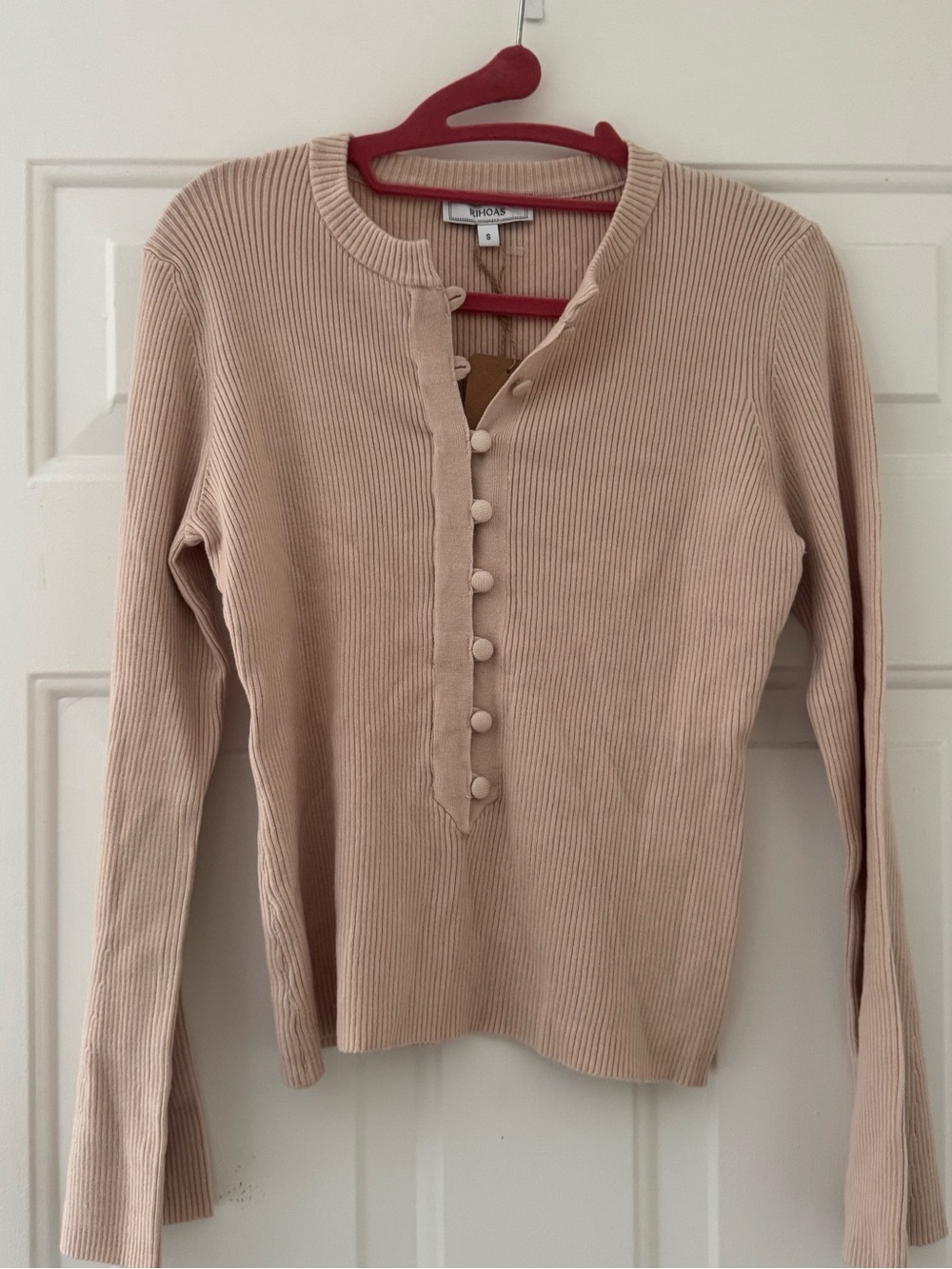 RIHOAS Cream Ribbed Button-Up Sweater